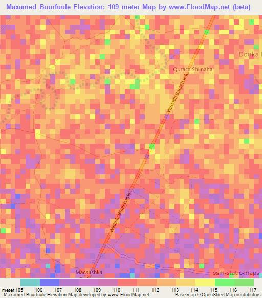 Maxamed Buurfuule,Somalia Elevation Map