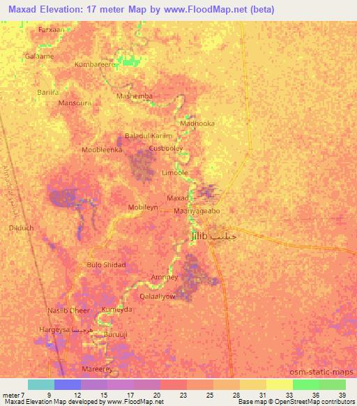 Maxad,Somalia Elevation Map