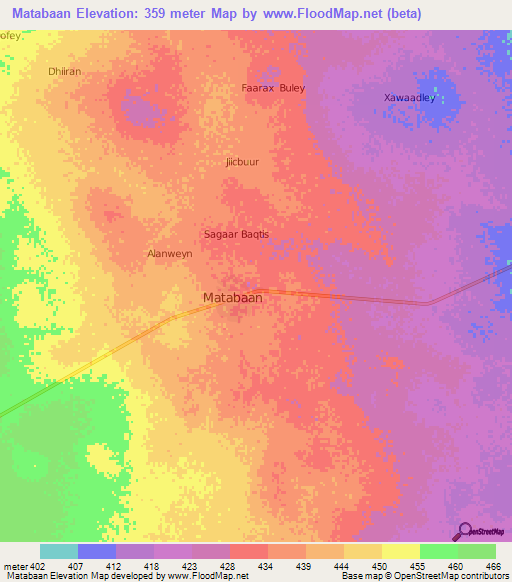 Matabaan,Somalia Elevation Map