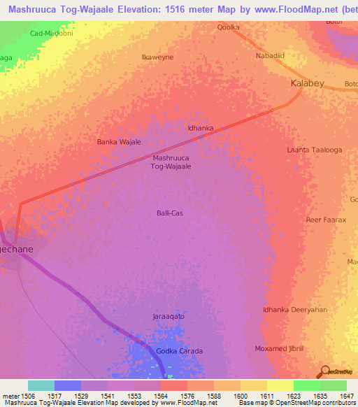 Mashruuca Tog-Wajaale,Somalia Elevation Map