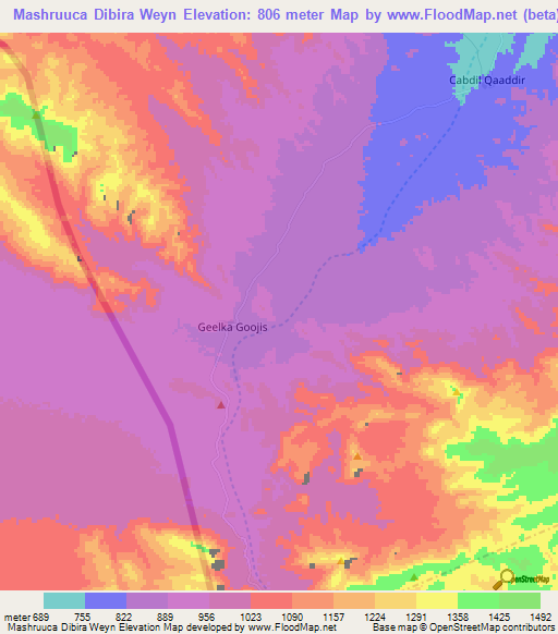 Mashruuca Dibira Weyn,Somalia Elevation Map