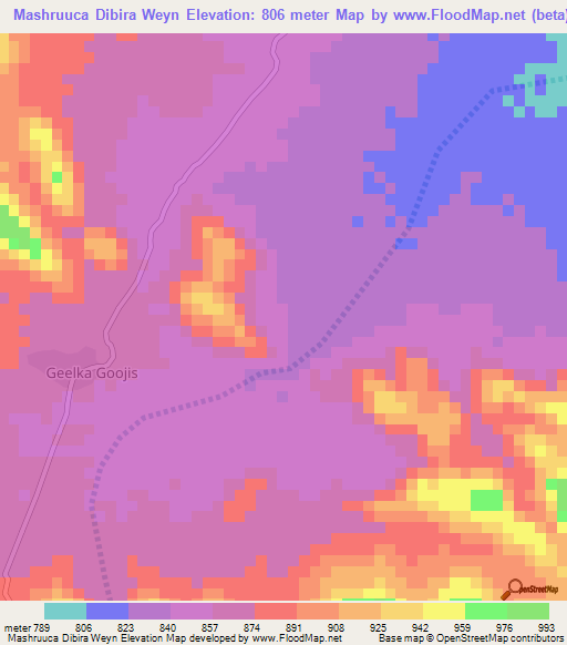Mashruuca Dibira Weyn,Somalia Elevation Map