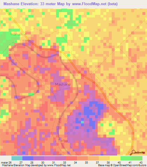 Mashane,Somalia Elevation Map