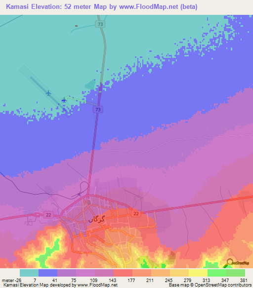 Kamasi,Iran Elevation Map