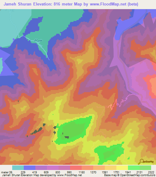 Jameh Shuran,Iran Elevation Map