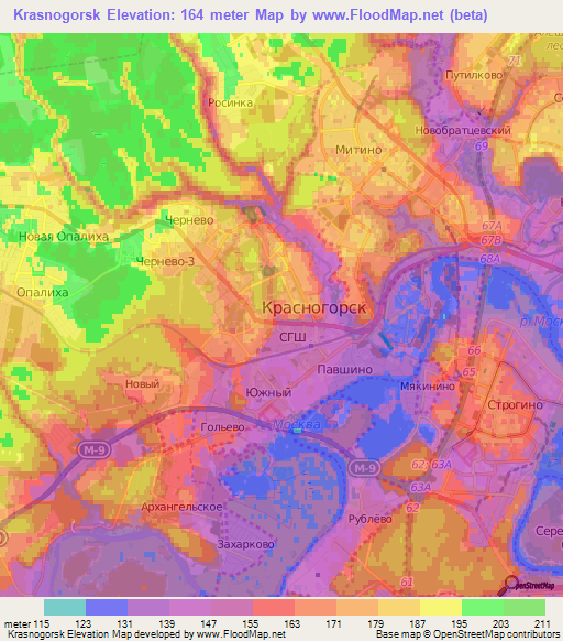 Krasnogorsk,Russia Elevation Map
