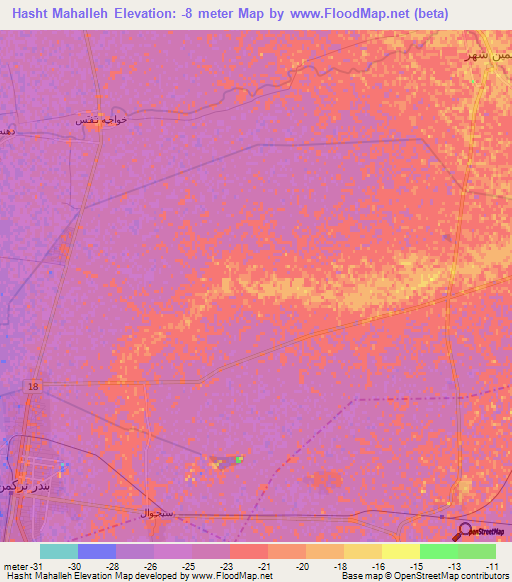 Hasht Mahalleh,Iran Elevation Map