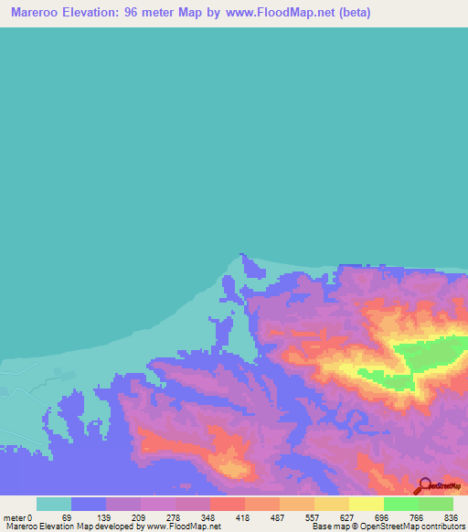 Mareroo,Somalia Elevation Map