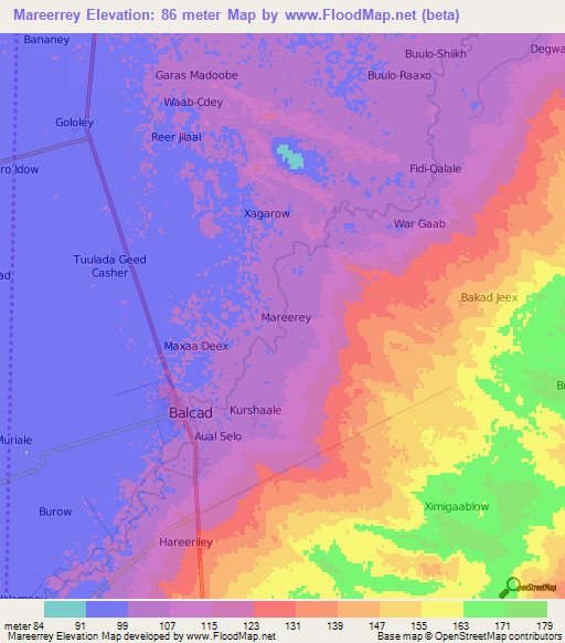 Mareerrey,Somalia Elevation Map