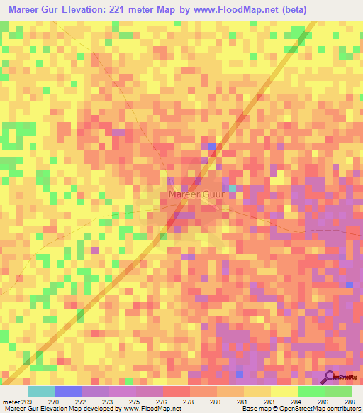 Mareer-Gur,Somalia Elevation Map