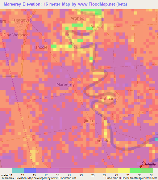 Mareerey,Somalia Elevation Map