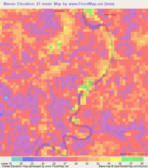 Mareer,Somalia Elevation Map