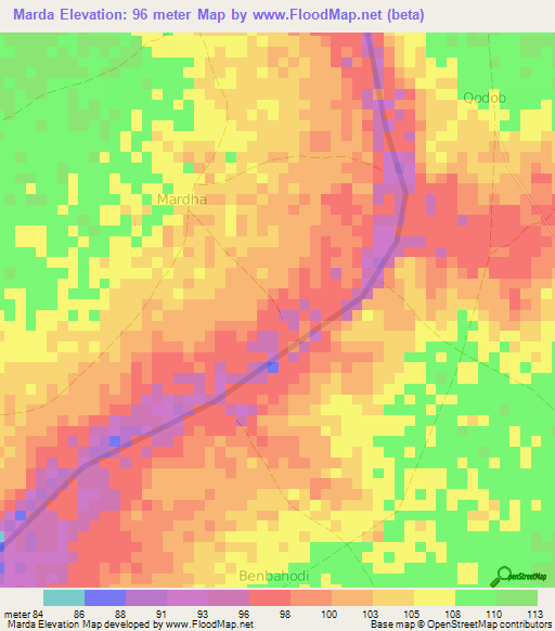 Marda,Somalia Elevation Map