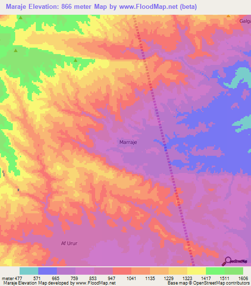 Maraje,Somalia Elevation Map