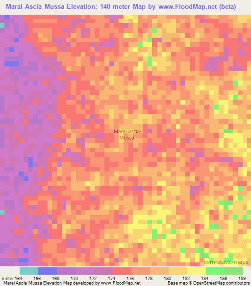 Marai Ascia Mussa,Somalia Elevation Map