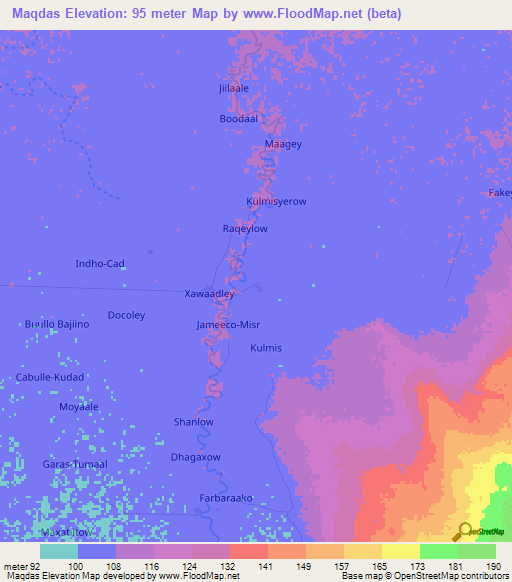 Maqdas,Somalia Elevation Map