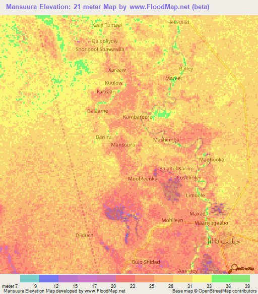Mansuura,Somalia Elevation Map