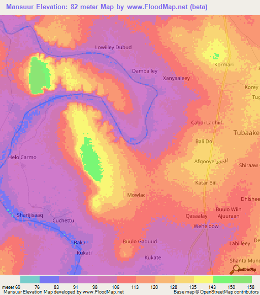 Mansuur,Somalia Elevation Map