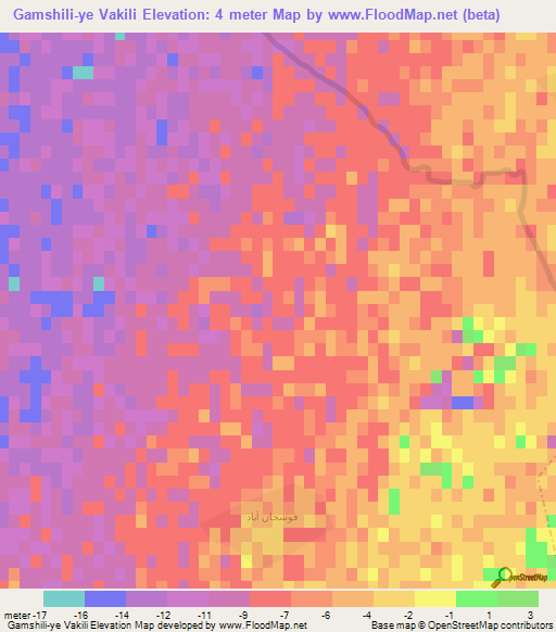 Gamshili-ye Vakili,Iran Elevation Map