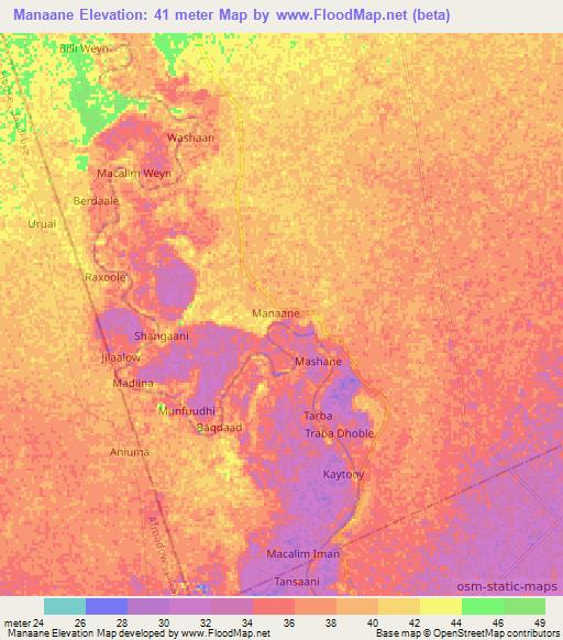 Manaane,Somalia Elevation Map