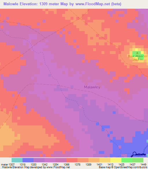 Malowle,Somalia Elevation Map