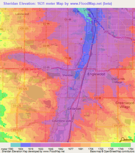 Sheridan,US Elevation Map