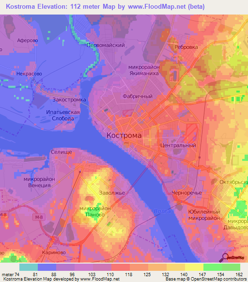 Kostroma,Russia Elevation Map