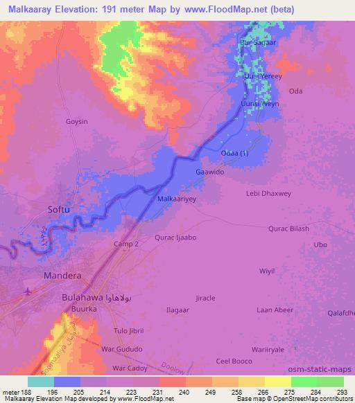 Malkaaray,Somalia Elevation Map
