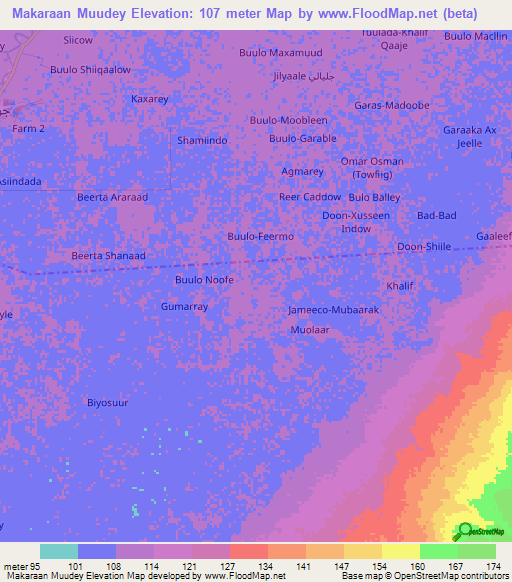 Makaraan Muudey,Somalia Elevation Map
