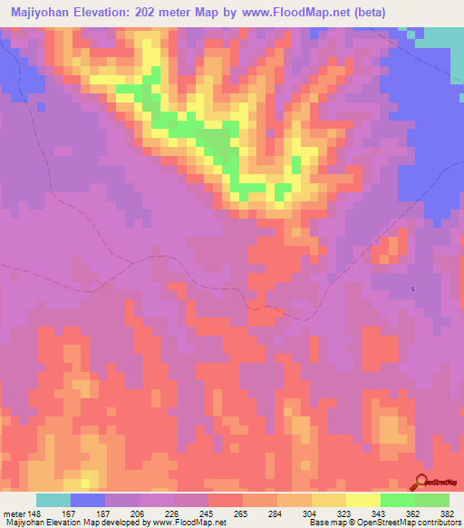 Majiyohan,Somalia Elevation Map