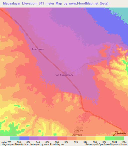 Magaalayar,Somalia Elevation Map