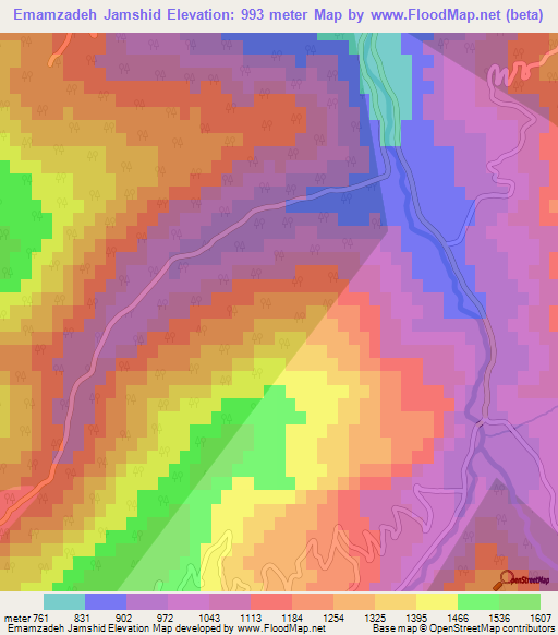 Emamzadeh Jamshid,Iran Elevation Map