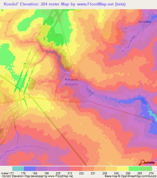 Kondol',Russia Elevation Map