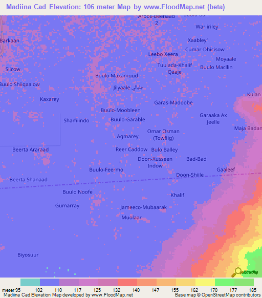 Madiina Cad,Somalia Elevation Map