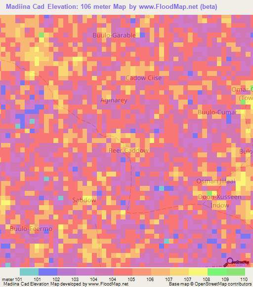 Madiina Cad,Somalia Elevation Map