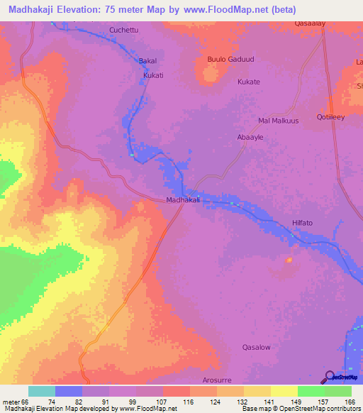Madhakaji,Somalia Elevation Map