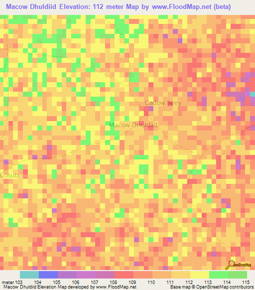Macow Dhuldiid,Somalia Elevation Map