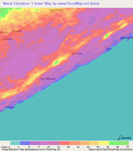 Macai,Somalia Elevation Map
