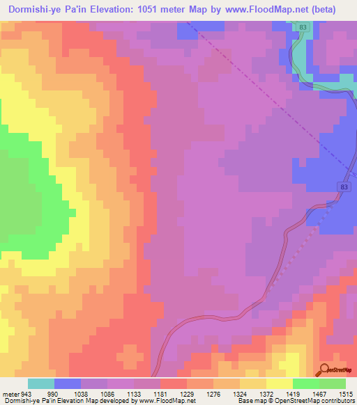 Dormishi-ye Pa'in,Iran Elevation Map