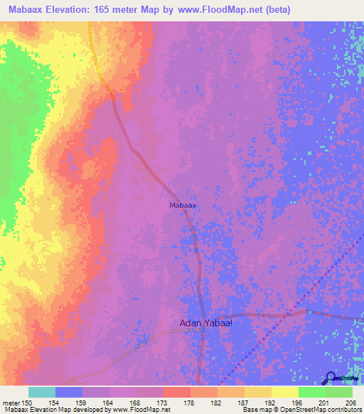 Mabaax,Somalia Elevation Map