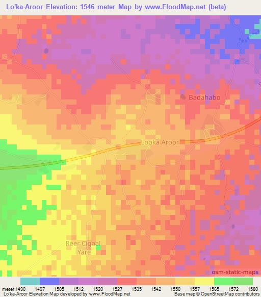 Lo'ka-Aroor,Somalia Elevation Map