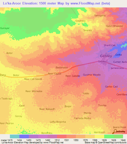 Lo'ka-Aroor,Somalia Elevation Map