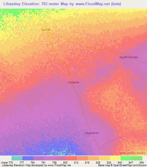Libaaxley,Somalia Elevation Map
