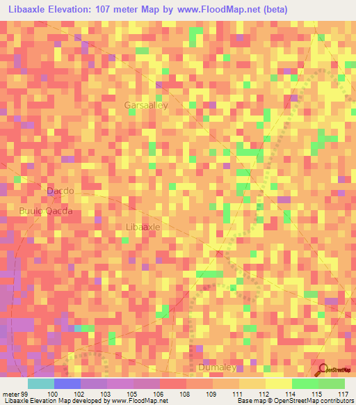 Libaaxle,Somalia Elevation Map
