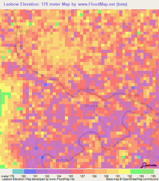 Leebow,Somalia Elevation Map