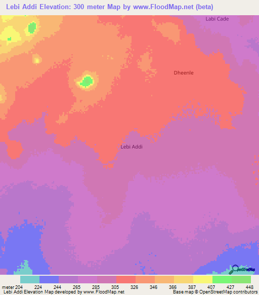 Lebi Addi,Somalia Elevation Map