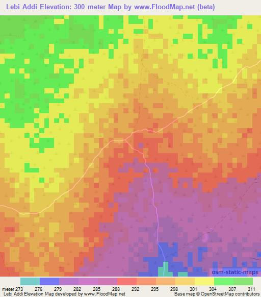 Lebi Addi,Somalia Elevation Map
