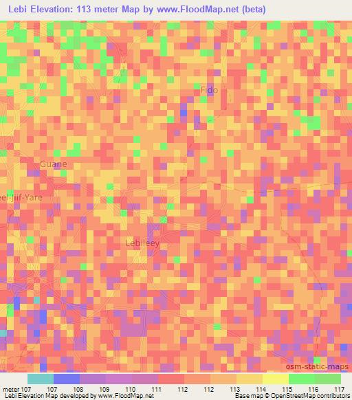 Lebi,Somalia Elevation Map