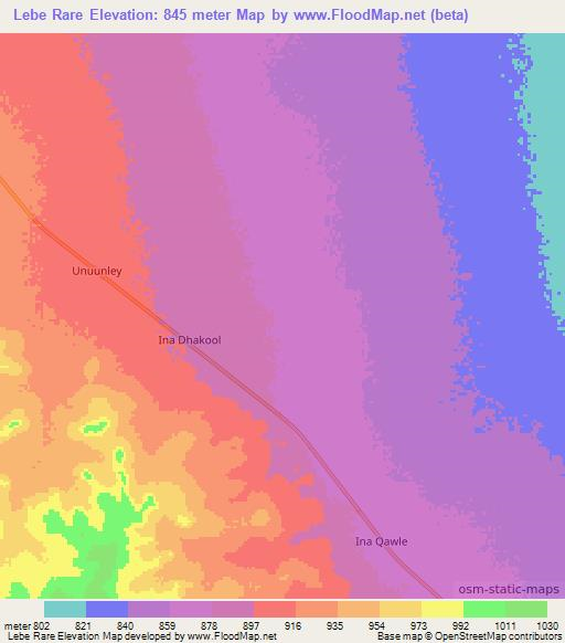 Lebe Rare,Somalia Elevation Map