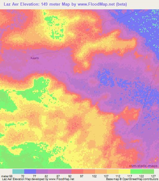 Laz Aer,Somalia Elevation Map